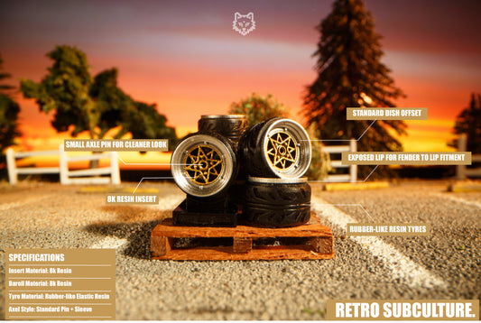 1/64 Wheel - RSC STR Deep Offset Gold in colour with annotations outlining each element 